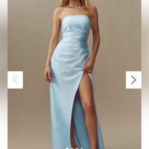 BHLDN Powder Blue Strapless Satin Maxi Skirt with High Slit
